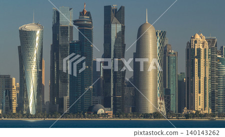 Skyline of Doha timelapse in Qatar in the very early morning 140143262