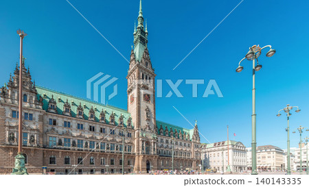 Panorama showing a building of the Hamburg City Hall timelapse, the seat of the government of Hamburg, Germany Panorama showing a building of the Hamburg City Hall timelapse, the seat of the government of Hamburg, Germany 140143335