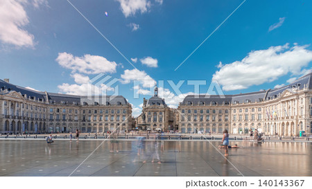 Place de la Bourse and Miroir d'eau timelapse hyperlapse in Bordeaux, France, reflecting historic architecture Place de la Bourse and Miroir d'eau timelapse hyperlapse in Bordeaux, France, reflecting historic architecture 140143367