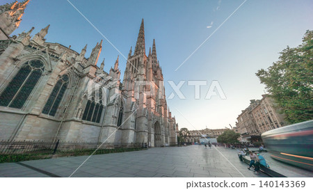 Cathedrale Saint-Andre de Bordeaux timelapse hyperlapse with twin spires. France Cathedrale Saint-Andre de Bordeaux timelapse hyperlapse with twin spires. France 140143369