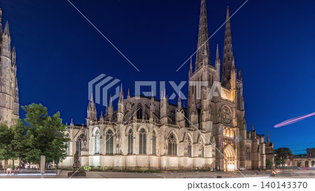 Cathedrale Saint-Andre de Bordeaux day to night timelapse hyperlapse with twin spires. France 140143370