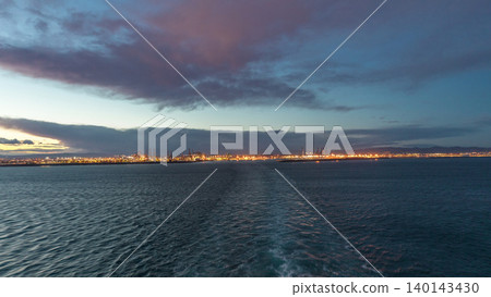 Aerial view of sea with wawes and port from ship sailing in the open sea timelapse Aerial view of sea with wawes and port from ship sailing in the open sea timelapse 140143430