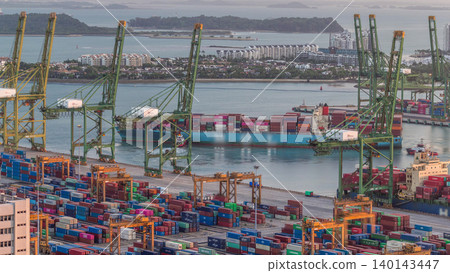 Commercial port of Singapore aerial timelapse. 140143447
