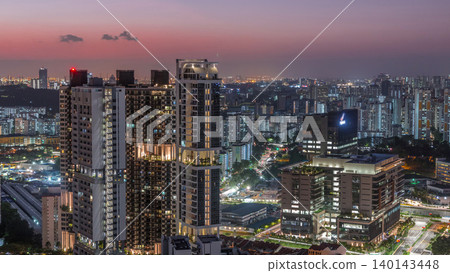 Aerial skyline with apartment buildings and skyscrapers of Singapore timelapse Aerial skyline with apartment buildings and skyscrapers of Singapore timelapse 140143448