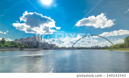 Astana, Kazakhstan. View from Pleasure boat on the river Ishim timelapse hyperlapse drivelapse in Astana. Astana, Kazakhstan. View from Pleasure boat on the river Ishim timelapse hyperlapse drivelapse in Astana. 140143543