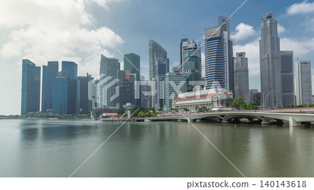 Esplanade bridge and downtown core skyscrapers in the background Singapore timelapse hyperlapse Esplanade bridge and downtown core skyscrapers in the background Singapore timelapse hyperlapse 140143618