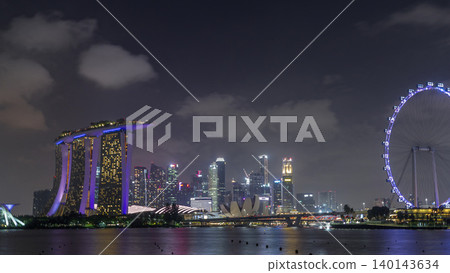 Downtown skyline of Singapore as viewed from across the water from The Garden East night timelapse hyperlapse. Singapore. Downtown skyline of Singapore as viewed from across the water from The Garden East night timelapse hyperlapse. Singapore. 140143634