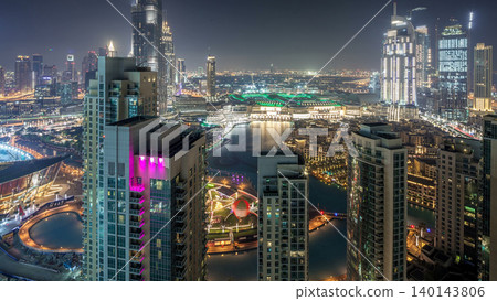 Dubai downtown night aerial timelapse Dubai downtown night aerial timelapse 140143806