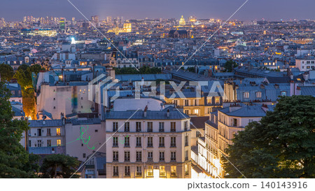 Beautiful Paris cityscape day to night timelapse seen from Montmartre. Paris, France 140143916