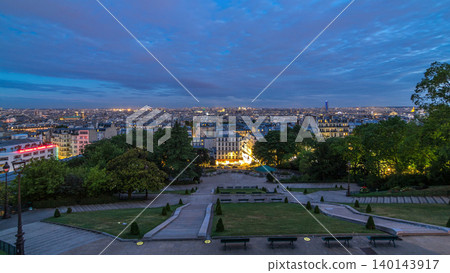 Beautiful Paris cityscape day to night timelapse seen from Montmartre. Paris, France 140143917