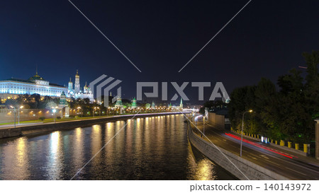 View from the bridge on Moscow Kremlin and the waterfront of the Moscow river timelapse hyperlapse 140143972