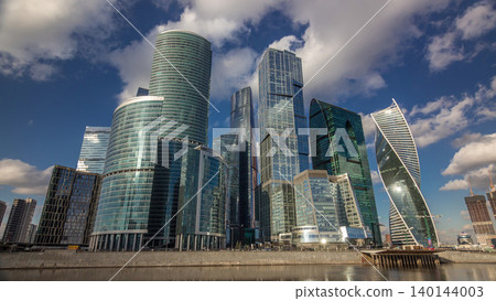 Moscow City business center skyscrapers office buildings and luxury apartments timelapse hyperlapse. Moscow City business center skyscrapers office buildings and luxury apartments timelapse hyperlapse. 140144003