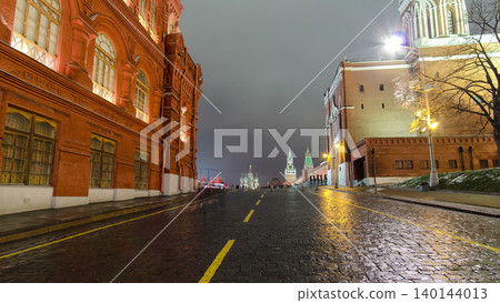 Night view of the Red Square with Christmas decoration in Moscow timelapse hyperlapse. Night view of the Red Square with Christmas decoration in Moscow timelapse hyperlapse. 140144013
