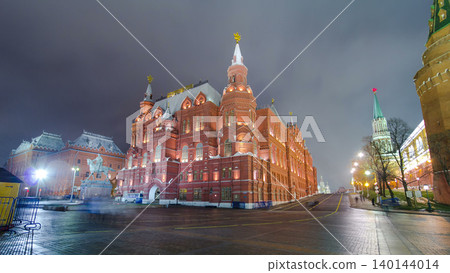 The State Historical Museum of Russia timelapse hyperlapse. Located between Red Square and Manege Square in Moscow The State Historical Museum of Russia timelapse hyperlapse. Located between Red Square and Manege Square in Moscow 140144014
