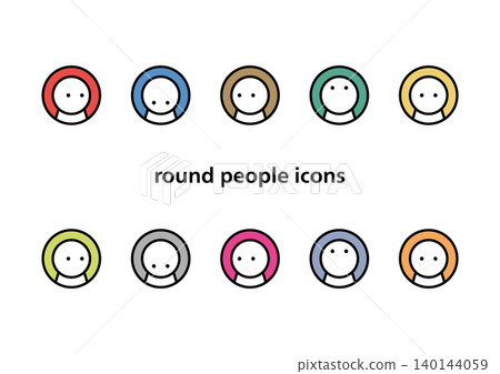 A set of simple and cute, round, human-shaped icons facing in various directions (colorful). A set of simple and cute, round, human-shaped icons facing in various directions (colorful). 140144059