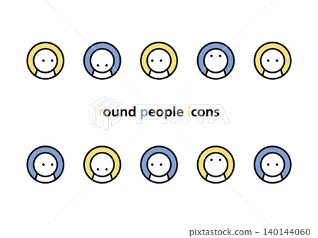 A set of simple and cute round, human-shaped icons (yellow and blue) facing in various directions. A set of simple and cute round, human-shaped icons (yellow and blue) facing in various directions. 140144060