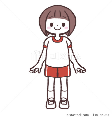 一幅插圖,描繪了一個穿著運動服、微笑的女孩站著。 一幅插圖,描繪了一個穿著運動服、微笑的女孩站著。 140144084