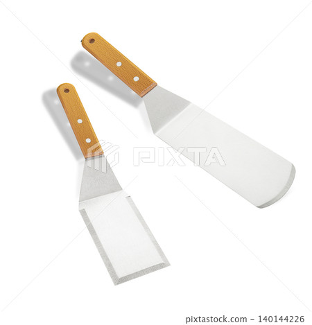 Barbecue and grill spatula bottle hook tongs tools set on White Background Barbecue and grill spatula bottle hook tongs tools set on White Background 140144226