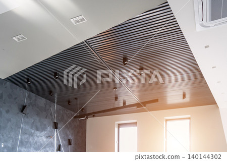 Office black ceiling. Business office meeting room in office with modern decoration. Office black ceiling. Business office meeting room in office with modern decoration. 140144302