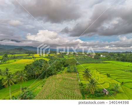 The natural beauty of the Indonesian mountains with beautiful tropical forests at sunrise 140144398