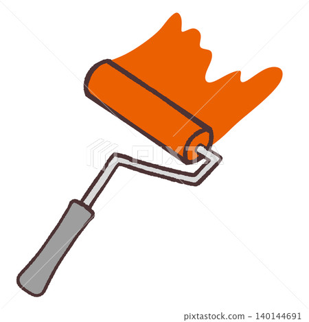 An illustration of a roller applying orange paint. 140144691