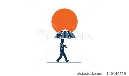 Insurance Protection Concept Man Walking with Umbrella Under Orange Sun Minimal Flat Design Illustration Insurance Protection Concept Man Walking with Umbrella Under Orange Sun Minimal Flat Design Illustration 140144739
