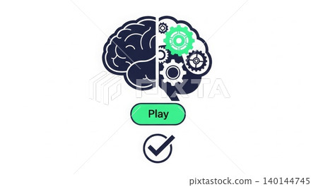 Psychology - Split Brain Concept with Gears and Play Button Showing Logical and Creative Thinking Mind Psychology - Split Brain Concept with Gears and Play Button Showing Logical and Creative Thinking Mind 140144745