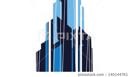 Architecture - Modern Skyscraper Geometric Illustration Blue Dark Navy Tower Minimalist Art Deco Style Building 140144761