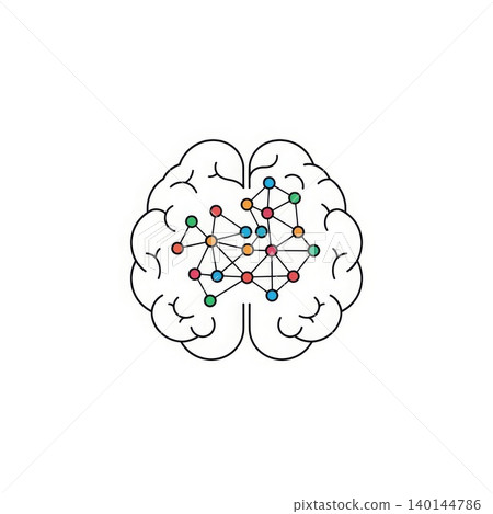 Neuroscience - Colorful Neural Network Graph Inside Human Brain Outline Illustration for AI and Cognitive Concept 140144786