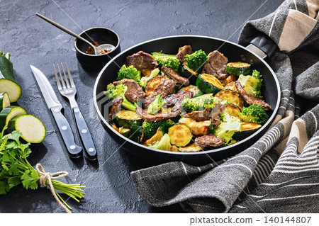 Beef And Broccoli Stir Fry With Zucchini 140144807