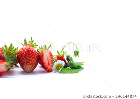 Fresh strawberry fruit composition on clean white backdrop Fresh strawberry fruit composition on clean white backdrop 140144874