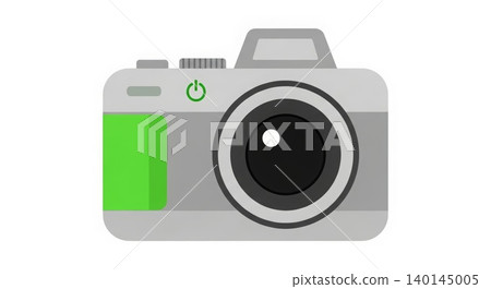 Photography - Flat Design Digital Camera Icon with Green Accent and Power Button on White Background 140145005