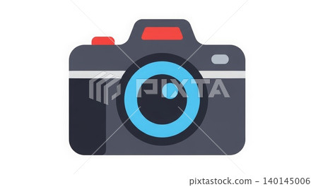 Photography - Flat Design DSLR Camera Icon with Blue Lens Red Button Dark Gray Body Isolated on White Photography - Flat Design DSLR Camera Icon with Blue Lens Red Button Dark Gray Body Isolated on White 140145006