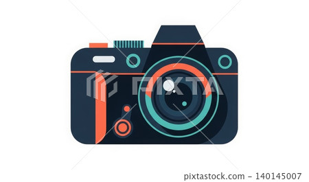 Photography - Flat Design Illustration of a Dark Navy DSLR Camera with Teal and Orange Accent Details Photography - Flat Design Illustration of a Dark Navy DSLR Camera with Teal and Orange Accent Details 140145007