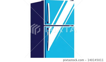 Appliance - Blue Two Door Refrigerator Flat Design Icon Isolated on White Background with Glossy Reflection Appliance - Blue Two Door Refrigerator Flat Design Icon Isolated on White Background with Glossy Reflection 140145011