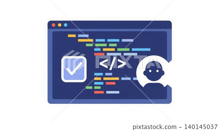 Web Development - Colorful Code Editor Interface with User Profile Icon and Checkbox on Dark Blue Background 140145037