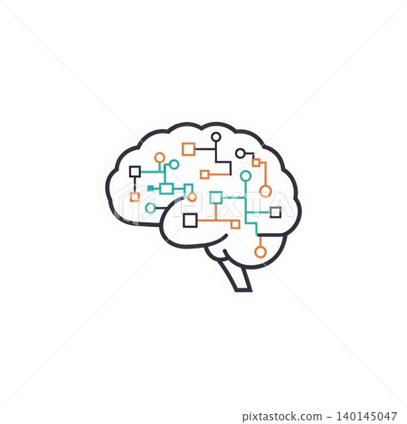 Artificial Intelligence - Digital Brain Circuit Network Icon Concept with Connected Nodes and Data Flow Illustration Artificial Intelligence - Digital Brain Circuit Network Icon Concept with Connected Nodes and Data Flow Illustration 140145047