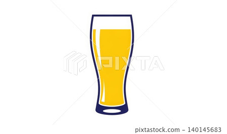 Beverage - Flat Design Icon of a Full Beer Glass with Golden Lager and White Foam Head on White Background 140145683