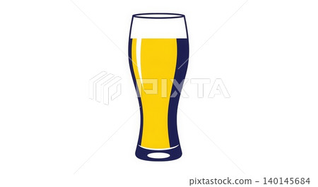 Beverage - Flat Design Illustration of a Full Pint Beer Glass with Golden Lager and White Foam Head 140145684