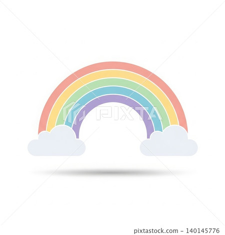 Decoration - Pastel Rainbow Arch with White Clouds Cute Colorful Flat Design Icon on White Background 140145776