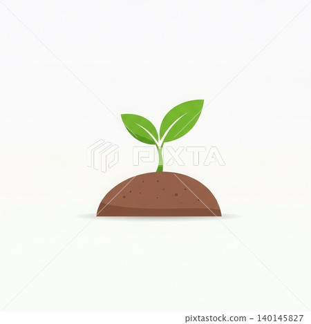 Nature - Green Seedling Sprouting From Brown Soil Mound Flat Design Illustration On White Background Nature - Green Seedling Sprouting From Brown Soil Mound Flat Design Illustration On White Background 140145827