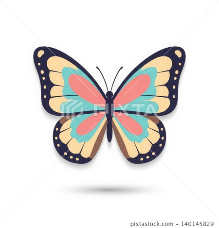 Animal - Colorful Flat Design Butterfly Illustration with Teal Pink and Cream Wings on White Background 140145829
