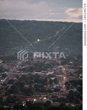 Evening streets lights in Masaya town in Nicaragua Evening streets lights in Masaya town in Nicaragua 140146729