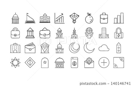 Islamic Banking and Gulf Finance Minimalist Line Icon Set Islamic Banking and Gulf Finance Minimalist Line Icon Set 140146741