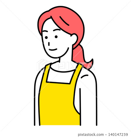 A woman in an apron facing straight ahead. A woman in an apron facing straight ahead. 140147239