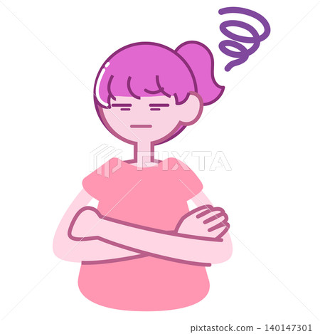 一個女人，她的雙臂交叉著麻煩的表情 140147301