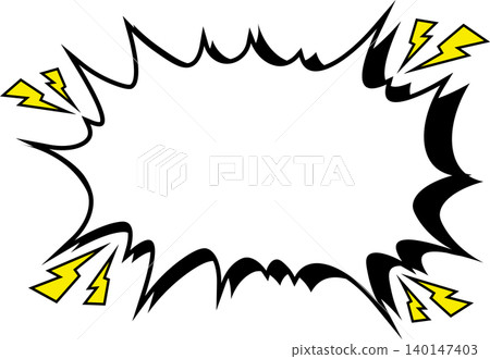 A yellow lightning bolt in a comic book style with jagged edges. 140147403