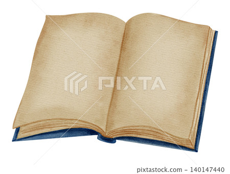 Watercolor illustration in a hardcover book. School textbook. Fiction and educational literature. Library. Perfect for educational banners, fall posters, back to school promotions, children textbooks 140147440