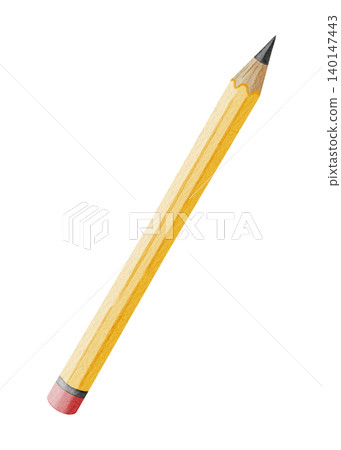 Watercolor illustration of a classic yellow graphite pencil with a pink eraser. Traditional symbol of the first of September, knowledge day, back to school season 140147443