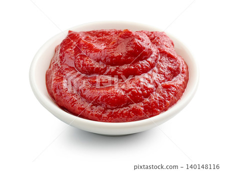 Tomato Sauce or Ketchup in Bowl Isolated on White Background Tomato Sauce or Ketchup in Bowl Isolated on White Background 140148116